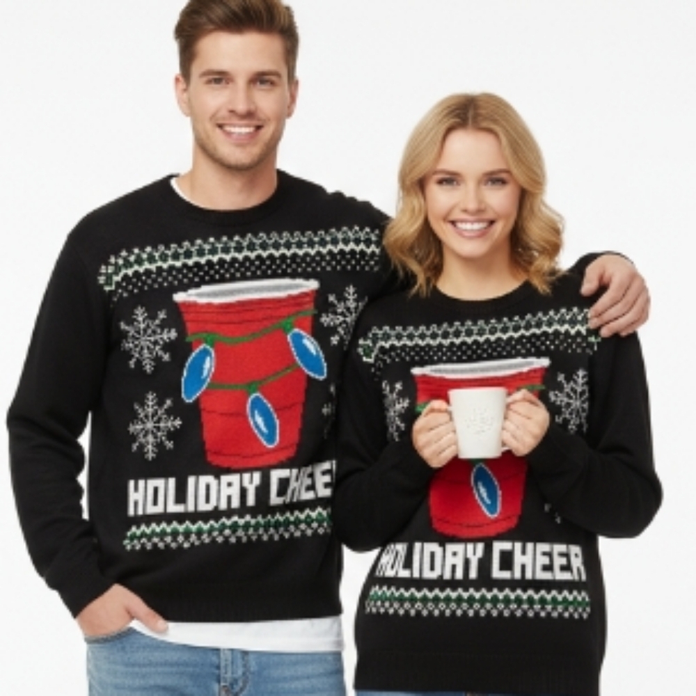 Hanes Holiday Cheer Ugly Christmas Sweatshirt Snowflakes Unisex Medium